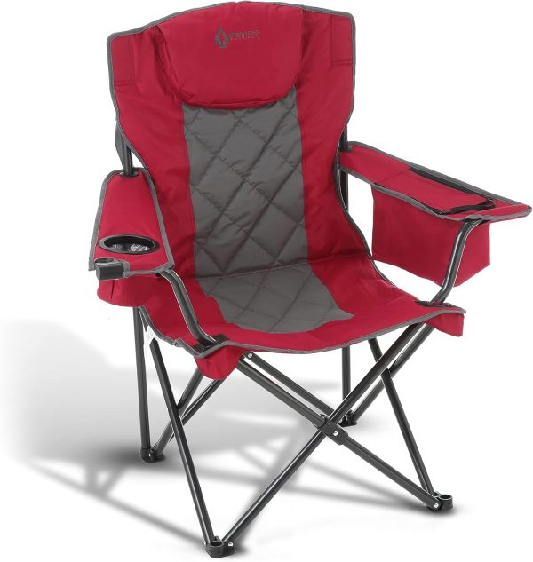 ARROWHEAD OUTDOOR Portable Folding Camping Quad Chair w/ 6-Can Cooler, Cup & Wine Glass Holders, Heavy-Duty Carrying Bag, Padded Armrests, Headrest & Seat, Supports up to 450lbs, USA-Based Support