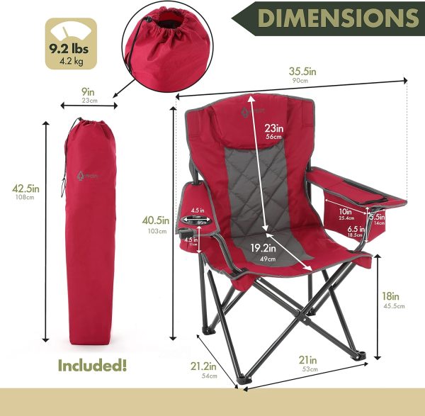 ARROWHEAD OUTDOOR Portable Folding Camping Quad Chair w/ 6-Can Cooler, Cup & Wine Glass Holders, Heavy-Duty Carrying Bag, Padded Armrests, Headrest & Seat, Supports up to 450lbs, USA-Based Support - Image 3