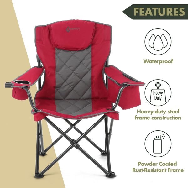 ARROWHEAD OUTDOOR Portable Folding Camping Quad Chair w/ 6-Can Cooler, Cup & Wine Glass Holders, Heavy-Duty Carrying Bag, Padded Armrests, Headrest & Seat, Supports up to 450lbs, USA-Based Support - Image 5