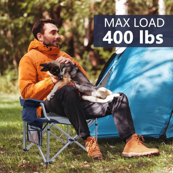 Oversized Camping Chairs for Adults with Lumbar Support, Padded Camping Chair with Storage Pocket, Folding Chairs for Outside with Cup Holder Support to 400LBS - Image 4